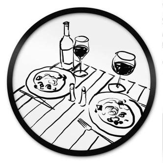 Sort-hvid plakat stilleben middag med vin - Treechild - Round 