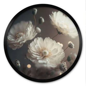 Poster Witte bloemen met goudstof - Treechild - Rond 