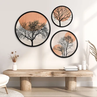 Poster Set Kubistika - Tramonto caldo nei colori della pesca (3 pezzi) 