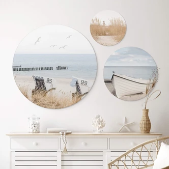 Tableau sur alu-Dibond rond Set air marin salé (3 pièces) 
