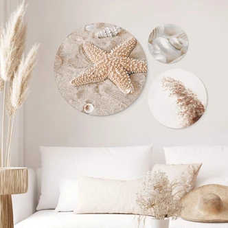 Tableau sur alu-Dibond rond Set Moments de plage (3 pièces) 