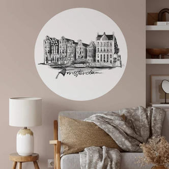 Wallsticker Amsterdam - Svartvitt - Rund - Älska din stad 