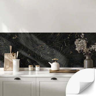 Selbstklebende Küchenrückwand Abstrakte Linien Schwarz-gold - Amini 