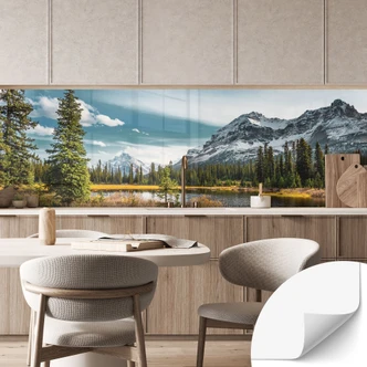 Self-adhesive kitchen splashback Mountain idyll in a magical pine forest 
