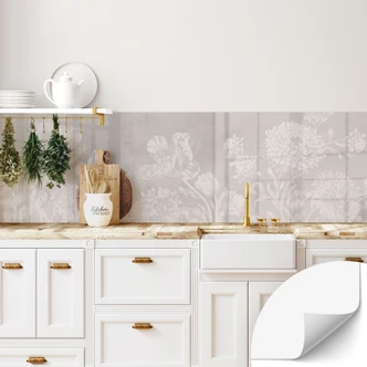 Zelfklevende Keukenachterwand met wilde bloemen in beige krijtlook - Bloomery Decor Zelfklevende Keukenachterwand met wilde bloemen in beige krijtlook - Bloomery Decor