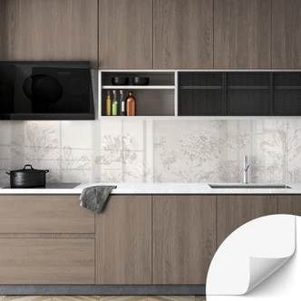 Zelfklevende Keukenachterwand met wilde bloemen in krijtlook Greige - Bloomery Decor Zelfklevende Keukenachterwand met wilde bloemen in krijtlook Greige - Bloomery Decor