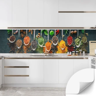 Selvklæbende stænkplade til køkken Farverigt udvalg af krydderier 