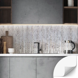 Zelfklevende Keukenachterwand berkenbos in winter - EMELIEmaria Zelfklevende Keukenachterwand berkenbos in winter - EMELIEmaria