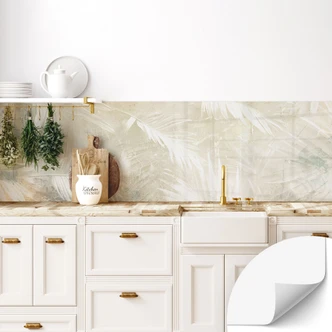 Zelfklevende Achterwand Abstracte witte palmbladeren - Kulik 