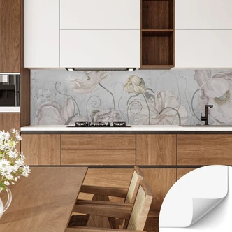 Selvklæbende stænkplade til køkken med blomster i vintagestil i grå - Ms Tiff 