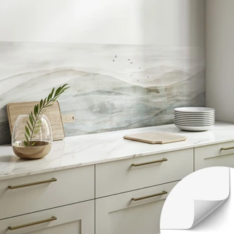 Zelfklevende Keukenachterwand Mistig berglandschap aquarel - Ms Tiff Zelfklevende Keukenachterwand Mistig berglandschap aquarel - Ms Tiff