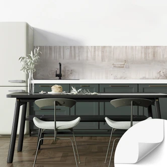 Zelfklevende Keukenachterwand Bos bij het meer in mist in beige - Ms Tiff 