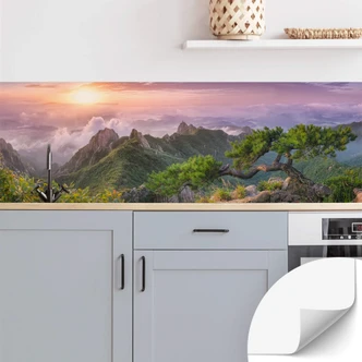Self-adhesive kitchen splashback Seo - Green mountain landscape 