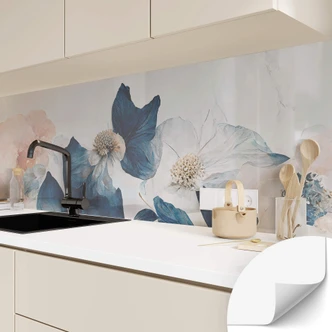 Treechild self-adhesive kitchen splashback - Blue and pale pink floral dreams Treechild self-adhesive kitchen splashback - Blue and pale pink floral dreams