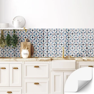 Self-adhesive kitchen splashback Geometric Sample with flowers - Treechild 