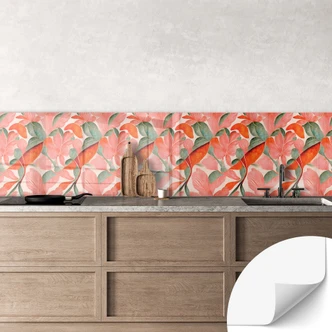 Self-adhesive kitchen splashback Coral red flowers - Treechild Self-adhesive kitchen splashback Coral red flowers - Treechild