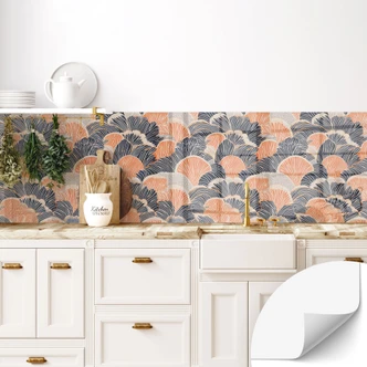 Self-adhesive kitchen splashback shell pattern in orange-blue - Treechild Self-adhesive kitchen splashback shell pattern in orange-blue - Treechild