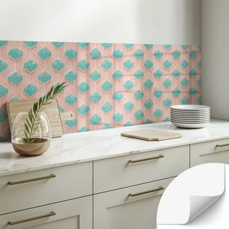 Self-adhesive kitchen splashback diamond pattern in turquoise and pink - Treechild Self-adhesive kitchen splashback diamond pattern in turquoise and pink - Treechild
