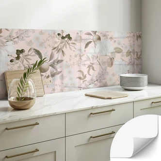 Self-adhesive kitchen splashback boho illustration with flowers and fruit - UN Designs 