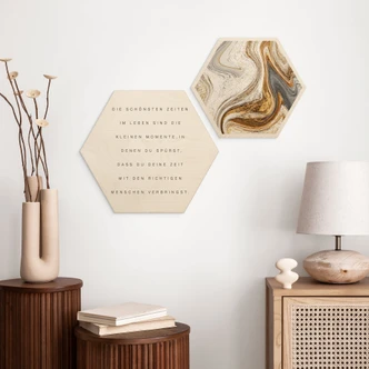 Hexagon - Holz Birke-Furnier - Die schönsten Zeiten im Leben (2er Set) 