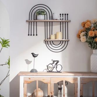 Wandregal Hängeregal Abstrakte Kurve - Aus Holz und Metall - 60x66x17 cm 