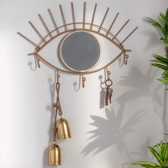 Wandspiegel Goldenes Auge mit Haken - Metall, Goldoptik - 60x42x5 cm 