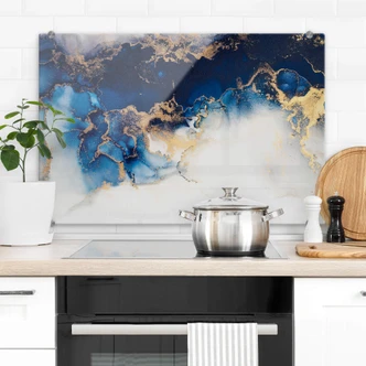 Spatscherm Abstract Marmer Blauw en Goud 