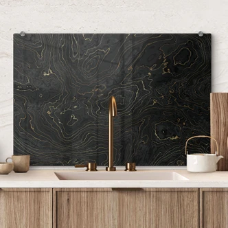 Pannello paraschizzi Linee astratte nero-oro - Amini 