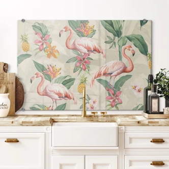 Spritzschutz Flamingo und tropische Blätter | Exotik für die Küche - Bloomery Decor 