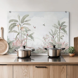 Spritzschutz Tropische Idylle mit Kolibri Blau - Bloomery Decor Spritzschutz Tropische Idylle mit Kolibri Blau - Bloomery Decor