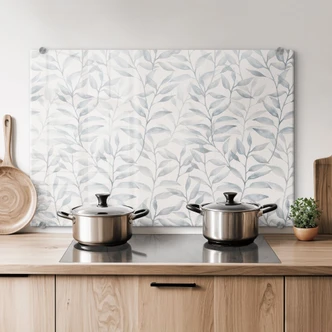 Spritzschutz Zarte Aquarell-Blätter - Soft Grau - Bloomery Decor Spritzschutz Zarte Aquarell-Blätter - Soft Grau - Bloomery Decor
