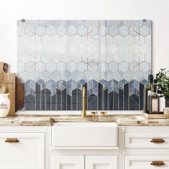 Stænkplade - Frederiksson - Hexagon: Blå og hvid 