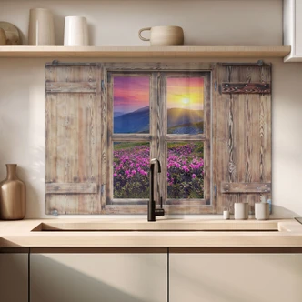 Spatscherm Trompe L'oeil - Mountain Sunset 