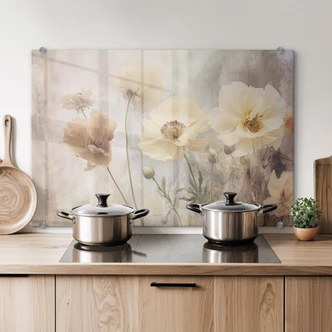 Kitchen Splashback Floral splendor in warm pastel shades - Paksoylu 