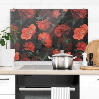 Spritzschutz UN Designs - Rote Blüten 