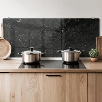 Pannello paraschizzi Linee astratte nero-oro - Amini 