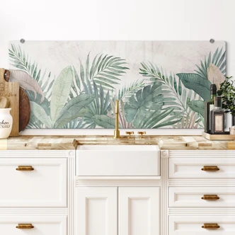 Spritzschutz Dschungel-Blätter Grün Aquarell - Bloomery Decor - Panorama 