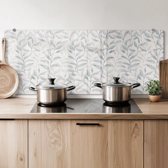 Spatscherm Delicate aquarelblaadjes - Zacht grijs - Bloemdecor - Panorama 