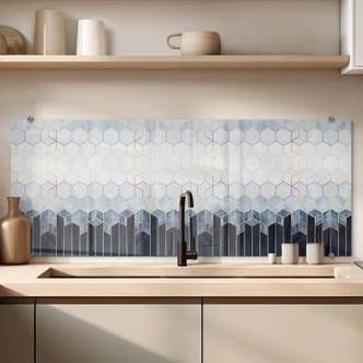 Stænkplade - Frederiksson - Hexagon: blå og hvid 