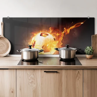 Spritzschutz Fußball in Flammen - Panorama Spritzschutz Fußball in Flammen - Panorama