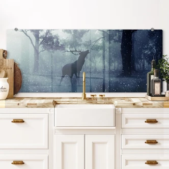 Spatscherm Hert in het bos - panorama 