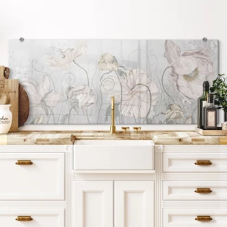 Pannello paraschizzi Fiori in stile vintage in grigio - Ms Tiff - Panorama 