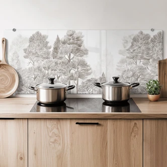 Spatscherm Bos met boslandschap in beige - Ms Tiff - Panorama Spatscherm Bos met boslandschap in beige - Ms Tiff - Panorama