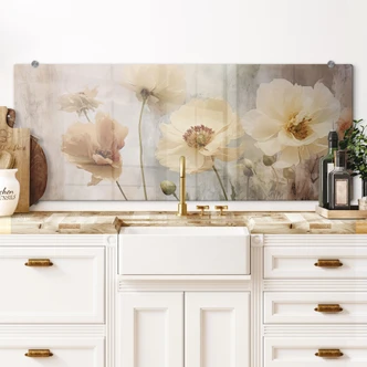 Kitchen Splashback Splendor of flowers in warm pastel shades - Paksoylu - Panorama 