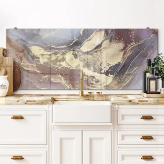 Spatscherm Noble structuren in goud en paars - Shelest - Panorama 