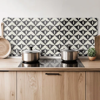 Spatscherm Geometrische ornamenten in zwart en beige - Treechild - Panorama 
