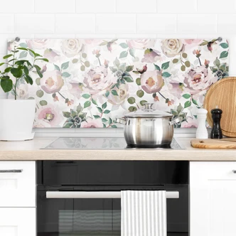 Spritzschutz UN Designs - Blumen im Gemälde Stil - Panorama 