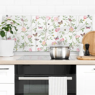 Spritzschutz Rosa Christrosen im Frühling - UN Designs - Panorama 