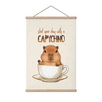 Obraz tkaniny Capybara w kolorze kawowym - Capychino 