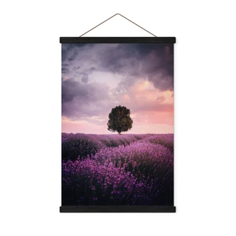 Stoffbild Lila Lavendelfelder bei Sonnenuntergang - Cevik 